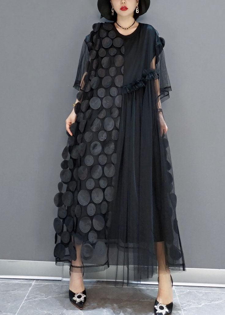 Black Tulle Party Dresses O-Neck Asymmetrical Half Sleeve - Amodafashion.de