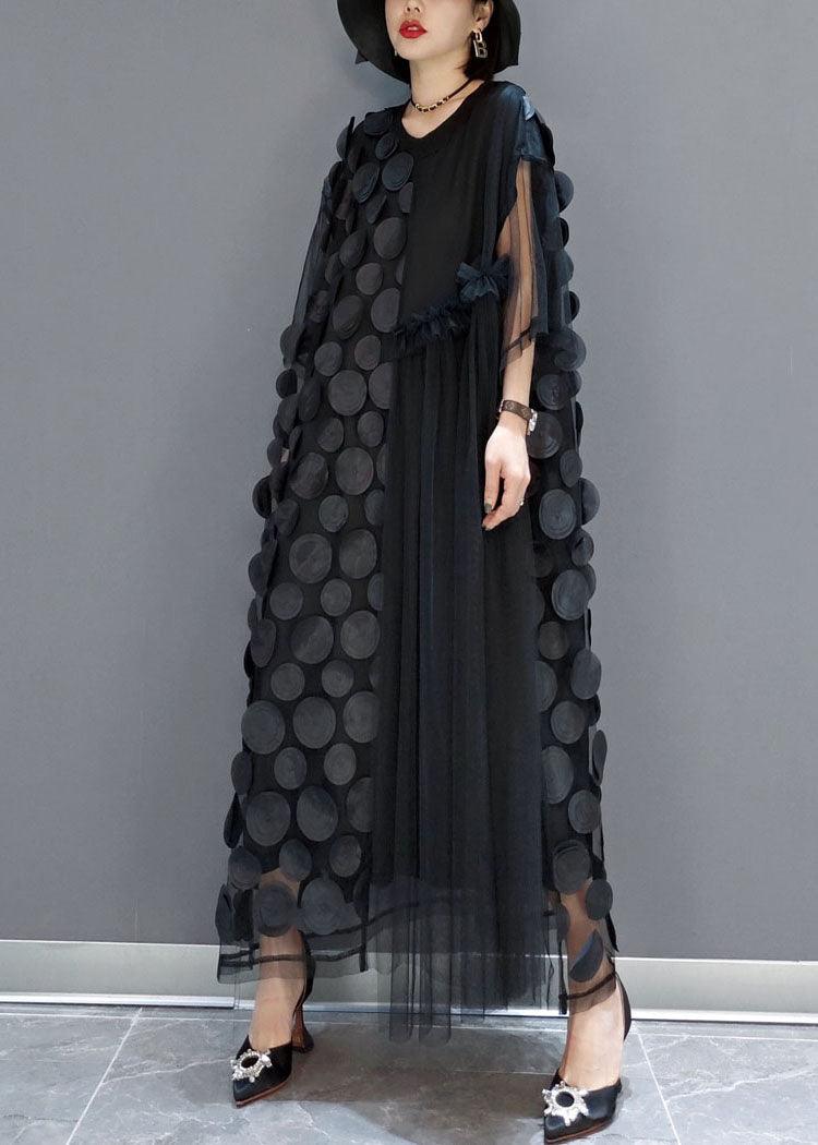 Black Tulle Party Dresses O-Neck Asymmetrical Half Sleeve - Amodafashion.de
