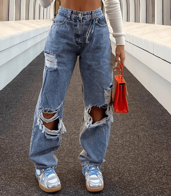 Elastische Jeans mit niedriger Taille aus zerrissenem Denim - Amodafashion.de