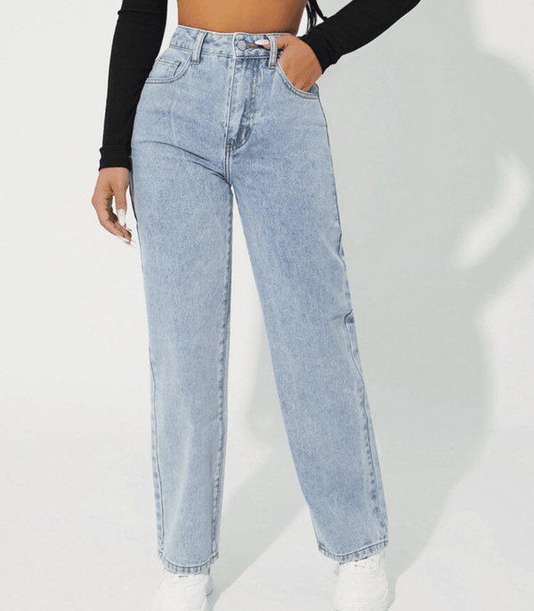 Hochtaillierte Jeans im lässigen Stil Denim-Jeans - Amodafashion.de