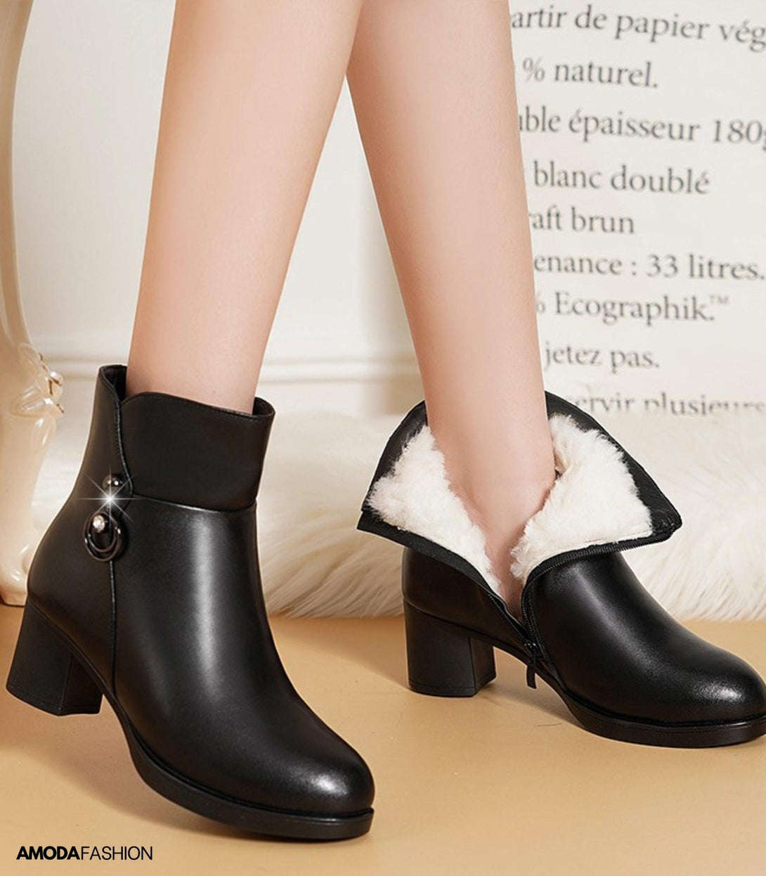 Stiefel mit hohem Absatz aus weichem Leder und Pelz für Frauen - Amodafashion.de