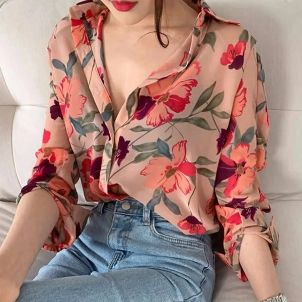 Florina - Button-Up Bluse mit Blumendruck und langen Ärmeln