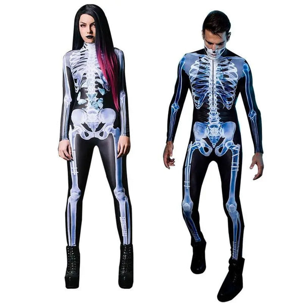 Halloween Skelett Outfit Cosplay Kostüm für Männer und Frauen